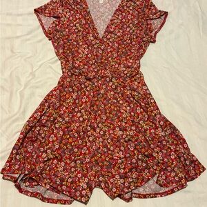 Floral Red Wrap romper